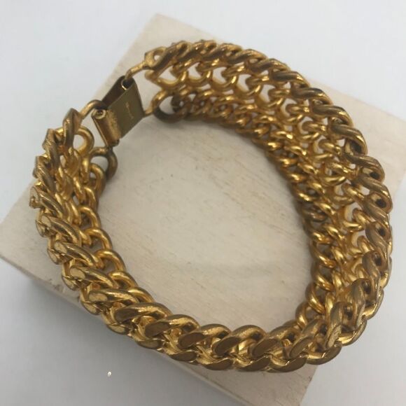 Chunky Gold Chain Statement Bracelet Vintage 1960s Jewelry - Picture 8 of 16